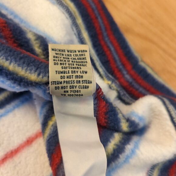 LL Bean Bathrobe Womens Medium Petite White Blue Red Stripes Lounge Belt - Picture 7 of 8